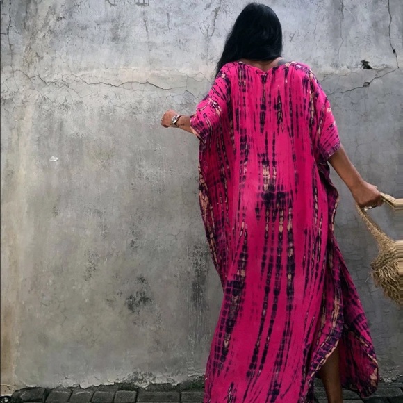 Dianthus Kimono Kaftan Dress Maxi, 5⭐️ Rated Soft Flowing Pink Boho Airy Kaftan - Picture 3 of 11